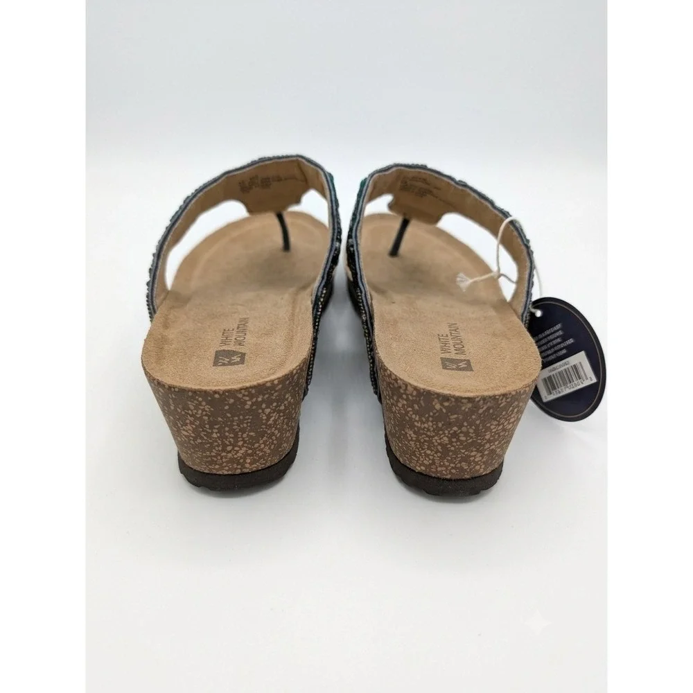 White Mountain Brilliant Beaded Leather Wedge Sandals NWT
